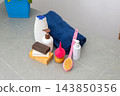 Spa Products Set Rolled Towels, Organic Soap and Essential bottles with shampoo for washing body and hair in bathroom. Washcloth, lotion and Shower gel. 143850356
