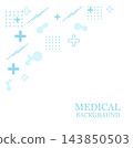 Abstract medical pattern featuring geometric hexagons and cross elements. Healthcare background with green-blue gradient for hospital, lab, or science presentations. 143850503