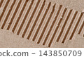 Macro texture of torn craft corrugated cardboard with exposed fluted layer. Close-up shot of torn brown corrugated cardboard surface, ribbed fluted paper structure, background design element 143850709