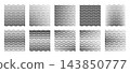 Stripe wave pattern with halftone fade effect. Abstract corrugated lines create dynamic horizontal texture on square background with gradient transition and geometric rhythm. 143850777