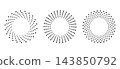 Circle dot pattern with sunburst rays and halftone spiral texture. Radial frame with concentric rings and radiating beams. 143850792