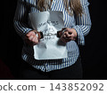 Employee in handcuffs looking at busy schedule 143852092