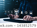 MFA Multi factor authentication concept. Person using computer and smartphone, biometric login, password protection, user verification, mobile approval, secure email, identity security, access control 143852579