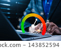 Risk assessment and management performance indicator gauge. Risk level gauge from low to high, performance evaluation, analysis, strategic planning, and decision-making process for business continuity 143852594