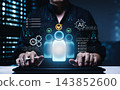 AI customer segmentation and predictive CRM analytics concept. customer profiles with check marks, AI icons, partner data, and lists showing smart targeting, profiling, and relationship management. 143852600