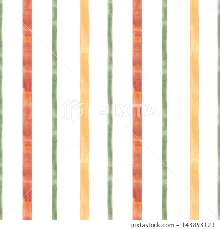 Striped watercolor seamless pattern. Orange, yellow gold, green, terracotta nature coloured abstract stripes. Hand painted on isolated white background illustration. Autumn print for wallpaper design. Striped watercolor seamless pattern. Orange, yellow gold, green, terracotta nature coloured abstract stripes. Hand painted on isolated white background illustration. Autumn print for wallpaper design. 143853121