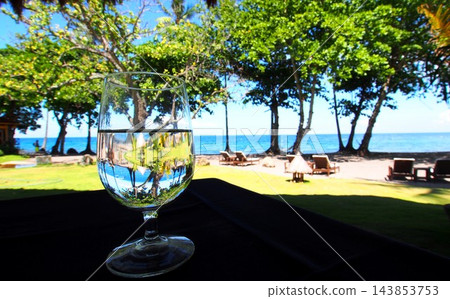 透過酒杯看到的棕櫚樹和大海 透過酒杯看到的棕櫚樹和大海 143853753