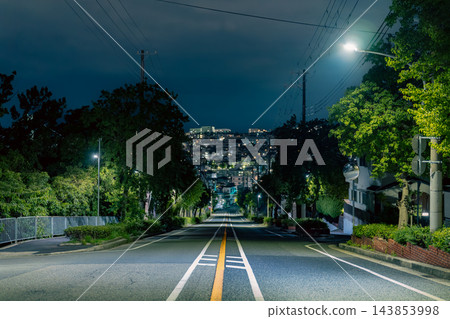 一張背景圖片，展現了一條安靜而緊張的夜間道路。 143853998