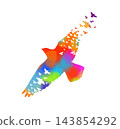 colored abstract bird made of smaller birds . silhouette flock hand drawing. Not AI. Vector illustration 143854292