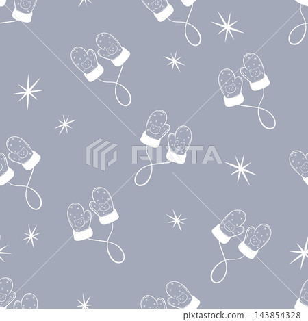 Seamless vector pattern with winter mittens and stars in line art style Seamless vector pattern with winter mittens and stars in line art style 143854328