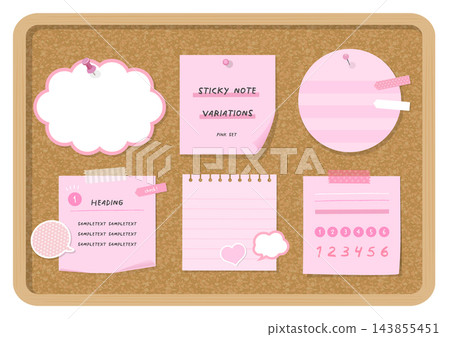 Pink sticky notes and memo paper attached to a corkboard (bulletin board, notices, speech bubbles, masking tape) Pink sticky notes and memo paper attached to a corkboard (bulletin board, notices, speech bubbles, masking tape) 143855451
