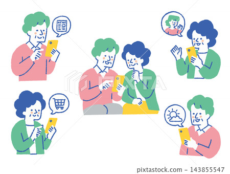 老年人在智慧型手機上查看新聞和天氣_彩色 老年人在智慧型手機上查看新聞和天氣_彩色 143855547