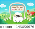 2027羊年新年賀卡素材 羊及農舍 2 143856676