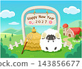 2027羊年新年賀卡素材 羊及農舍 1 143856677