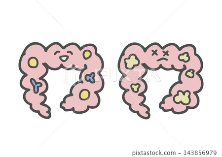 可愛輕鬆的消化系統插圖（健康和不健康） 143856979