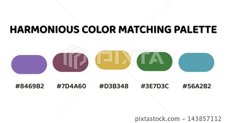 Harmonious color palette with five colors. This palette combines warm and cool tones, balanced and visually appealing aesthetic. Orchid, Amethyst, Golden Yellow, Sea Green, Teal. 42. Harmonious color palette with five colors. This palette combines warm and cool tones, balanced and visually appealing aesthetic. Orchid, Amethyst, Golden Yellow, Sea Green, Teal. 42. 143857112