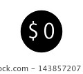 一個簡單的白色背景的 $0 圖示。 143857207