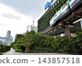 Looking up at the monorail from the new pedestrian walkway at Hamamatsucho Station 143857518