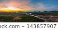 Stunning Sunset Sky Over Si Phan Don Islands Mekong River Aerial 143857907