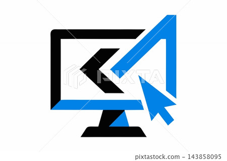 Modern Computer Monitor with Cursor Arrow Logo Icon Modern Computer Monitor with Cursor Arrow Logo Icon 143858095