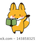 A fox opens a book and explains. 143858325