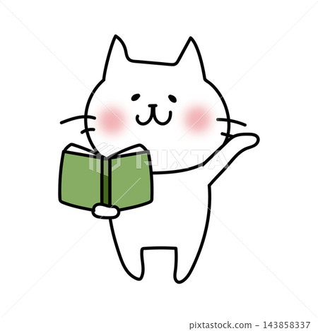 A white cat explaining while opening a book A white cat explaining while opening a book 143858337