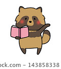A raccoon opens a book and explains. 143858338