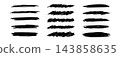 Hand drawn underline scribble collection. Horizontal scribbled brush stroke element set for emphasis, strikethrough, highlight, accent. Marker pen doodles. Vector pencil sketched dividers shapes 143858635