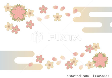 Japanese-style illustration material: Cherry blossoms and mist pattern, transparent background. Japanese-style illustration material: Cherry blossoms and mist pattern, transparent background. 143858645