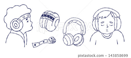 Autism Sensory Kids Headphones Line Art. Children Noise Cancelling Headset Collection for Neurodiversity, Calm Comfort, Overload Protection and Special Needs. Isolated Vector Illustration Hand Drawn Autism Sensory Kids Headphones Line Art. Children Noise Cancelling Headset Collection for Neurodiversity, Calm Comfort, Overload Protection and Special Needs. Isolated Vector Illustration Hand Drawn 143858699