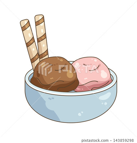 Illustration of ice cream bowl with wafer stick Illustration of ice cream bowl with wafer stick 143859298