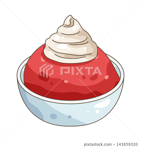 Illustration of strawberry ice cream with whipped cream Illustration of strawberry ice cream with whipped cream 143859320