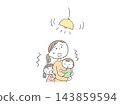 一幅插圖，描繪了一位母親、一個嬰兒和一個女孩被地震的搖晃嚇了一跳。 143859594
