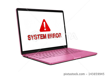 SYSTEM ERROR warning screen B displayed on the pink laptop. 143859945