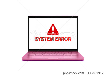 粉紅色筆記型電腦上顯示系統錯誤警告畫面 A。 粉紅色筆記型電腦上顯示系統錯誤警告畫面 A。 143859947