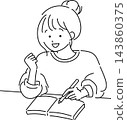 認真學習的女孩（線描圖） 143860375