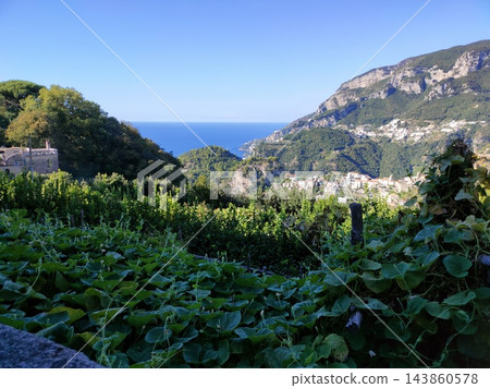View of Ravello village on the Amalfi Coast in Italy. Fantastic view of the Amalfi coast. Ravello, Italy. 143860578