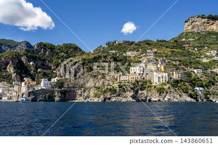 Atrani, Italy along the Amalfi Coast - view from sea Atrani, Italy along the Amalfi Coast - view from sea 143860651