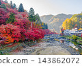 清晨，香嵐溪峽谷和大月橋的秋葉美景（愛知縣豐田市明助町） 143862072