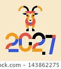 Year of the Goat 2027 Chinese New Year geometric abstract front-facing vector banner 143862275