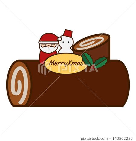 一幅聖誕蛋糕(Bûche de Noël)的插圖,上面裝飾著聖誕老人和雪人。 一幅聖誕蛋糕(Bûche de Noël)的插圖,上面裝飾著聖誕老人和雪人。 143862283