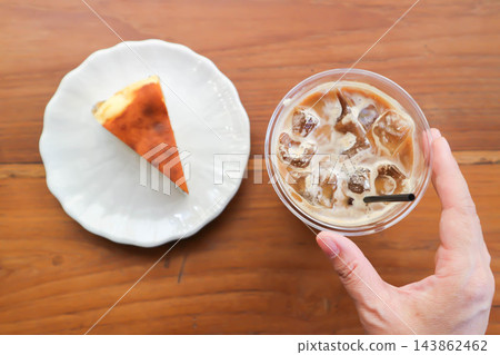 iced coffee , iced latte coffee or iced macha coffee and cheesecake or basque cheesecake iced coffee , iced latte coffee or iced macha coffee and cheesecake or basque cheesecake 143862462