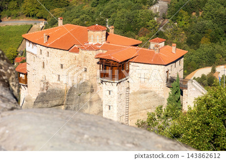 Meteora Greece Rousanou Monastery high angle view 143862612