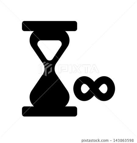 A simple icon featuring an hourglass and an infinity symbol. 143863598