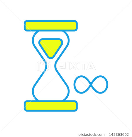 A simple icon featuring an hourglass and an infinity symbol. A simple icon featuring an hourglass and an infinity symbol. 143863602