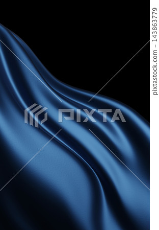 Luxury dark blue silk fabric waving isolated on black background with copy space 3D render Luxury dark blue silk fabric waving isolated on black background with copy space 3D render 143863779