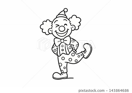 Cute Winking Clown Line Art Vector Illustration for Coloring Page 143864686