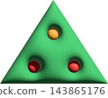 Green Christmas Tree, Minimal Triangle Shape With Gold And Red Round Ornaments, Glossy 3D Festive Holiday Decoration 143865176