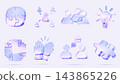Hologram 3D glass business and teamwork icon set. Puzzle, networking, team, idea, cooperation, applause, chat. Glossy transparent interface elements for corporate design and web. 3D illustration 143865226