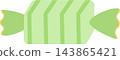 淺綠色條紋包裝紙上的糖果圖案 143865421